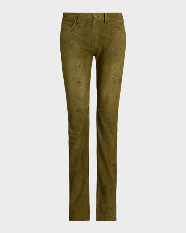 Scottie Perforated Suede Straight-Leg Pants